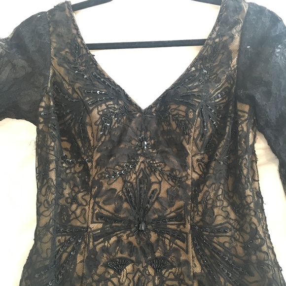 Sue Wong Black /Champagne Lace Cocktail Dress - Picture 3 of 8